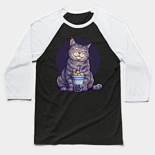 Cat Meets Boba Baseball T-Shirt